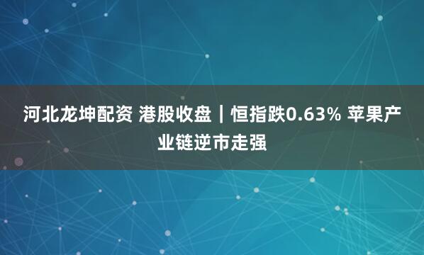 河北龙坤配资 港股收盘｜恒指跌0.63% 苹果产业链逆市走强